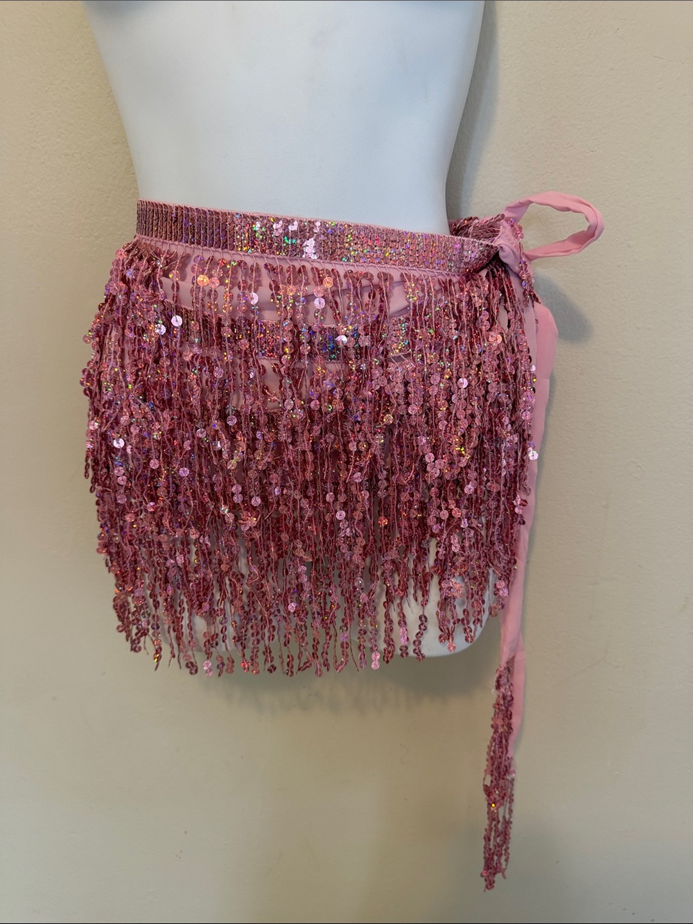 Pink Sequin Fringe Wrap Skirt